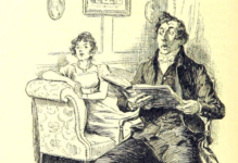 Mr. Collins reading, Lydia bored